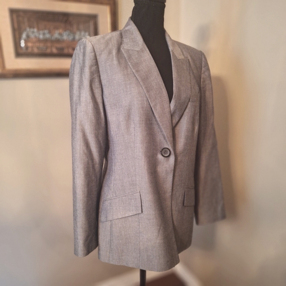 Sharp! KASPER career suit jacket in gray, button front blazer sz 10